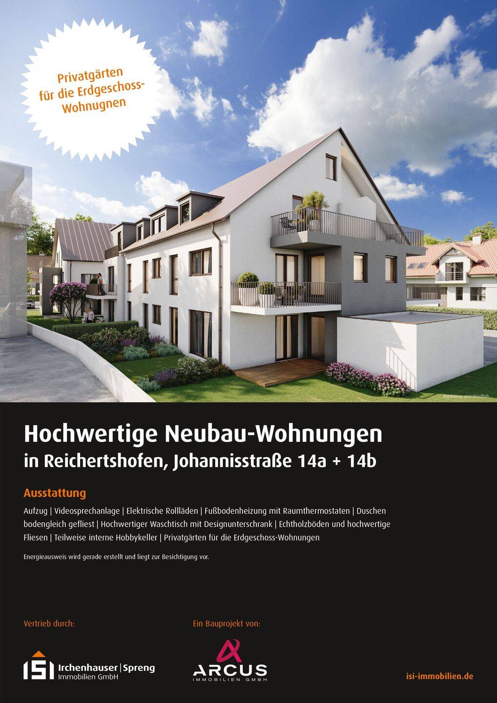 Reichertshofen! 4-ZKB DG-Whg. mit 18 m² Dachterrasse, FBH, elektr. Rollläden, Videosprech., Keller!