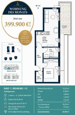 gemütliche 2-Zimmer-Wohnung mit Dachterasse in Strandnähe