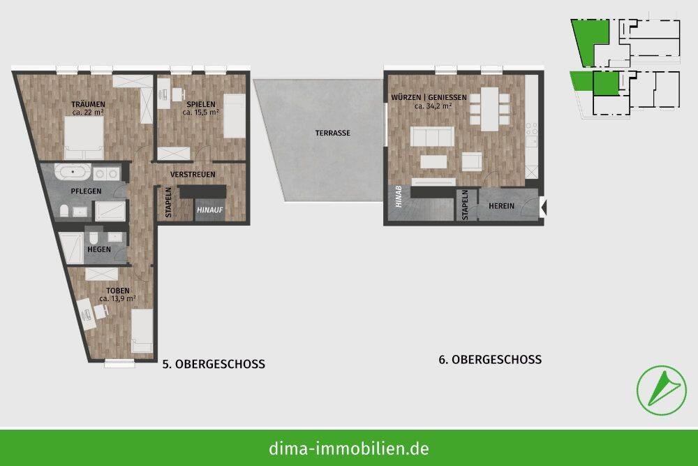 ERSTBEZUG! Penthouse mit großer, sonniger Dachterrasse, 2 Bädern, Aufzug, Tiefgarage u.v.m. – Leipzig – Vorschaubild 2