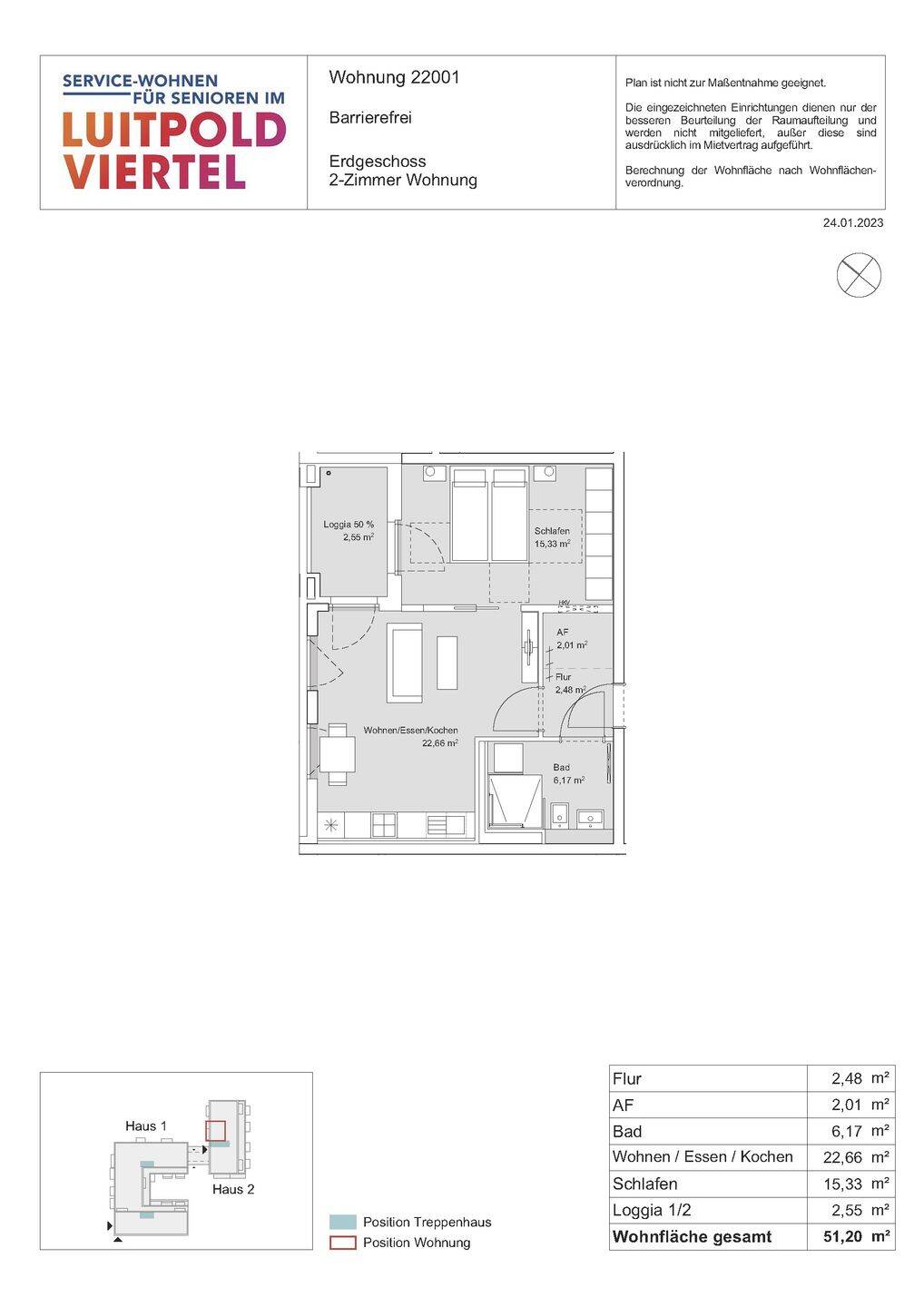 Service-Wohnen für Senioren: Großzügige 2-Zimmer-Wohnung im LUITPOLDVIERTEL – Nürnberg – Vorschaubild 2