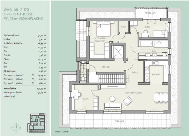 Traumhaftes Penthouse in bester Lage. Exklusive Ausstattung. Erstbezug. Drei herrliche Terrassen. – München – Vorschaubild 5