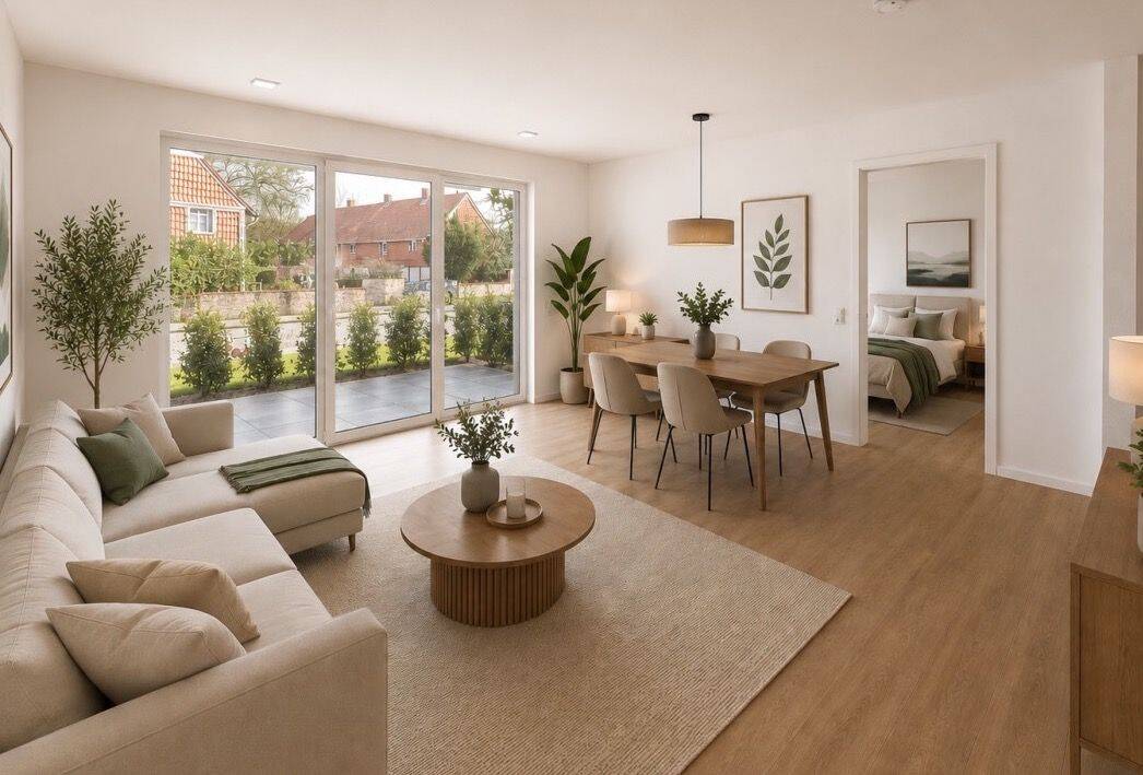 Neubau-Erdgeschosswohnung mit Terrasse und stilvollem Wohnkomfort.