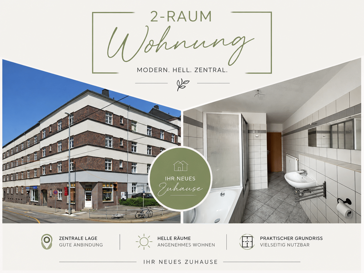 2-Raum-Wohnung mit großzügigem Schnitt und viel Tageslicht – Chemnitz – Bild 1 von 9