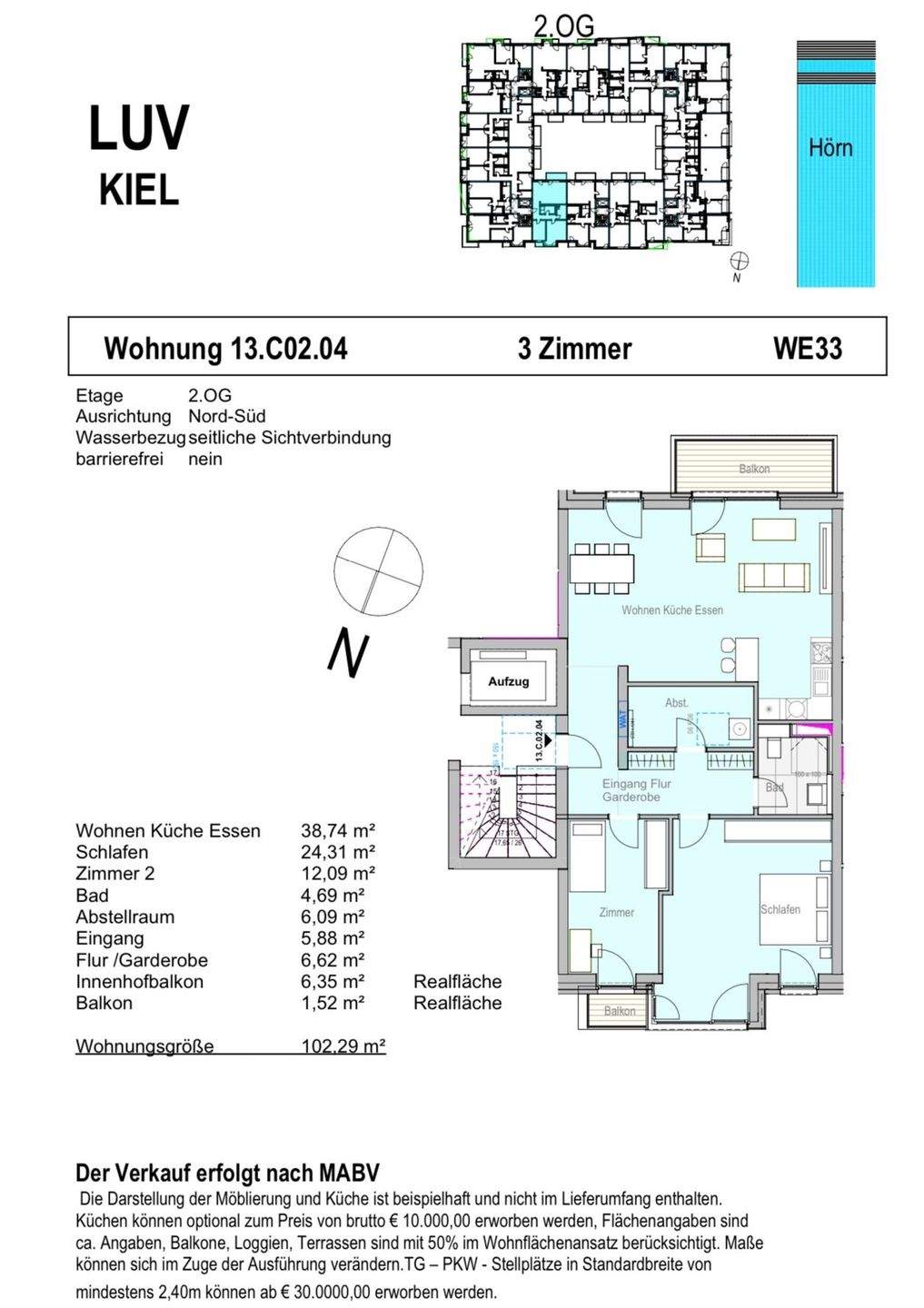 Sehr Attraktive 3-Zimmer-Neubawohung mit Süd-Balkon – Kiel – Vorschaubild 2
