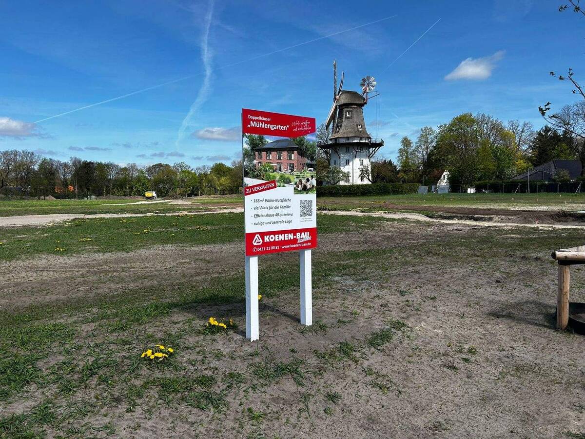 Baubeginn erfolgt - Neubau von anspruchsvollen Doppelhäusern "Mühlengarten" im Herzen von Oberneuland (Oberneulander Mühle) – 28355 Bremen – Bild 1 von 8