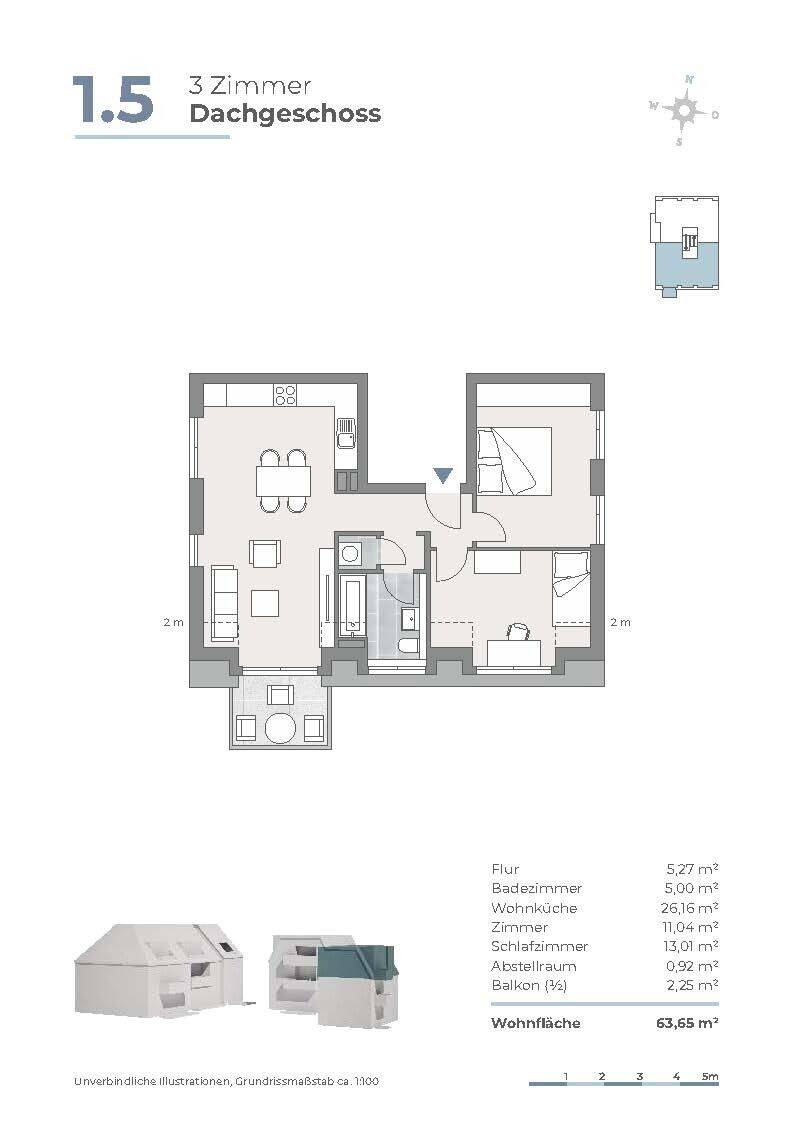 Wohnen unterm Dach: Stilvolle 3-Zimmer-Wohnung mit Westbalkon - WE 1.6 – Berlin – Vorschaubild 7