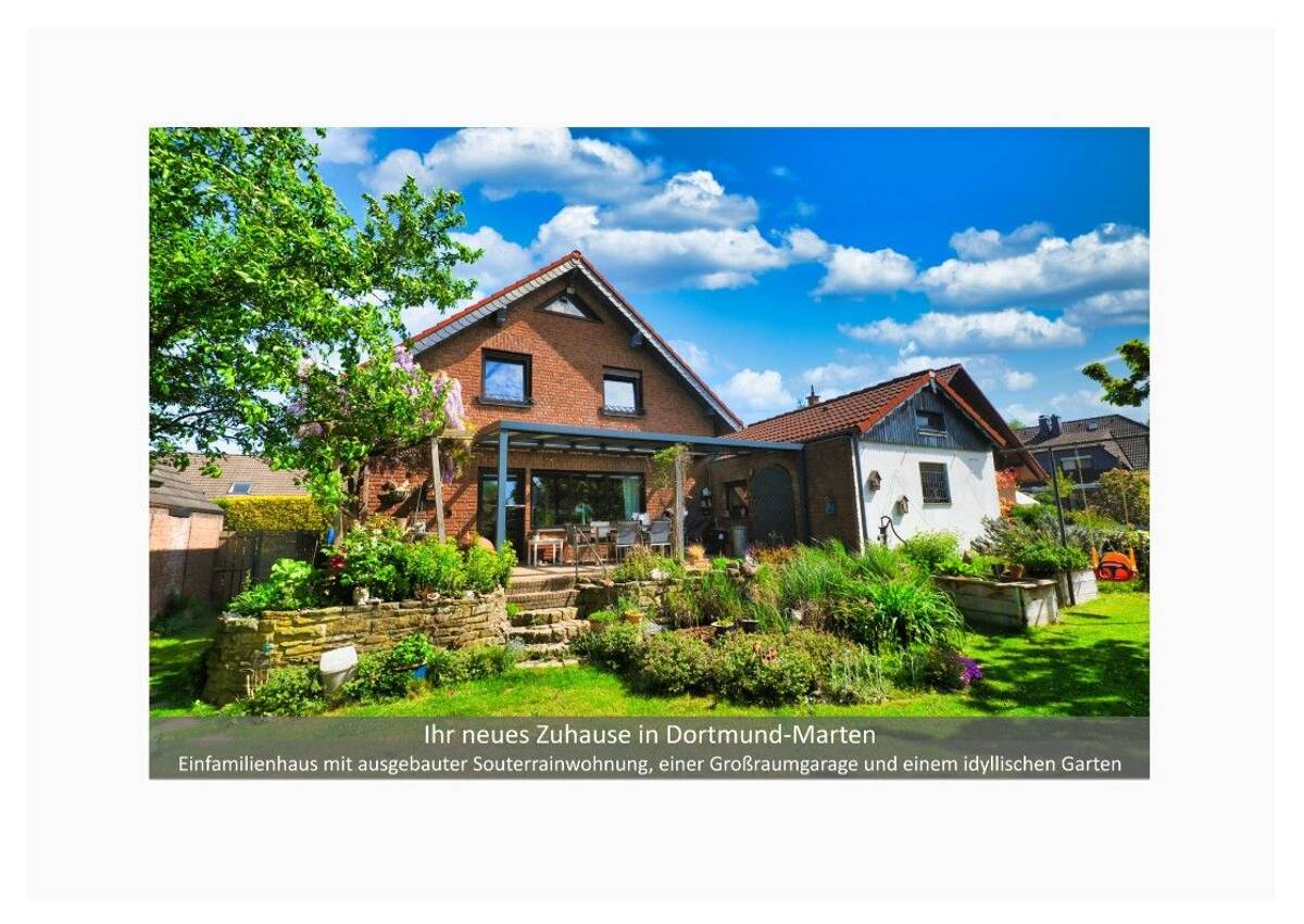 Ihr neues Zuhause in Dortmund-Marten - Einfamilienhaus mit Einliegerwohnung, Großraumgarage und idylischen Garten – 44379 Dortmund – Bild 1 von 7