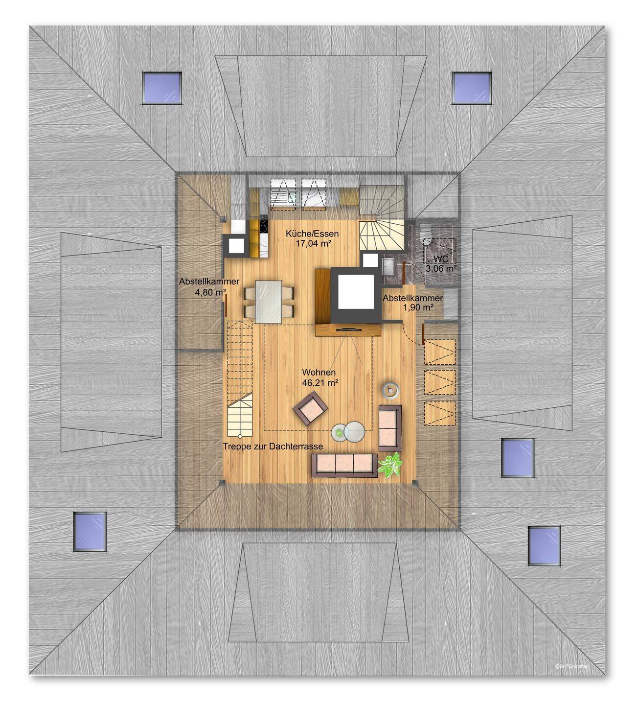 Großzügige 3-Zimmer-Maisonette-Wohnung mit Dachterrasse am Großen Garten – Dresden – Vorschaubild 5