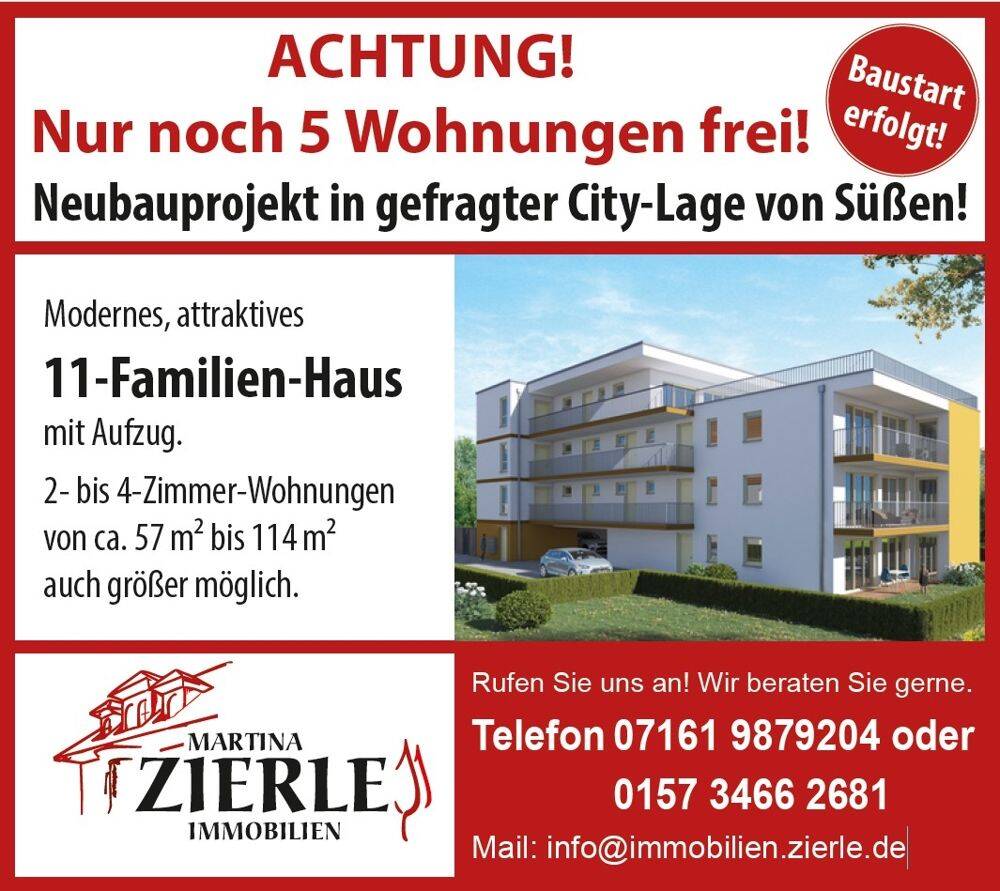 Neubauprojekt in Süßen! Tolle 4-Zimmer- EG-Wohnung mit Terrasse und Gartenanteil, Aufzug, KfW55 !