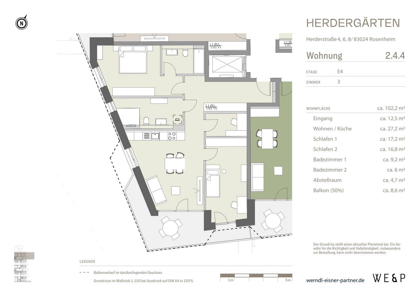 3-Zimmer-Neubauwohnung mit ca. 102 m², traumhaftem Bergblick, Süd-West-Ausrichtung und Einbauküche – Rosenheim – Vorschaubild 2