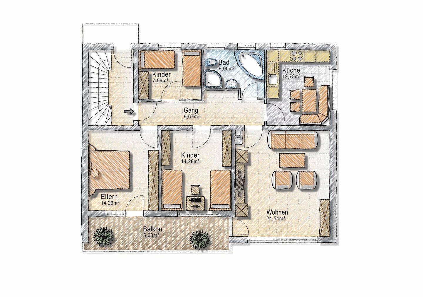 Sehr helle und freundliche 4-ZKB-Wohnung mit Balkon, Garage und Keller in Rinnenthal