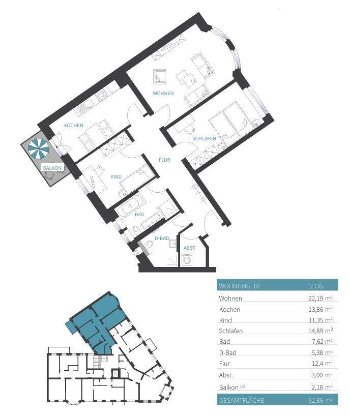 Erstbezug nach Sanierung - Moderne 3-Zimmer-Wohnung mit Balkon – Chemnitz – Vorschaubild 2