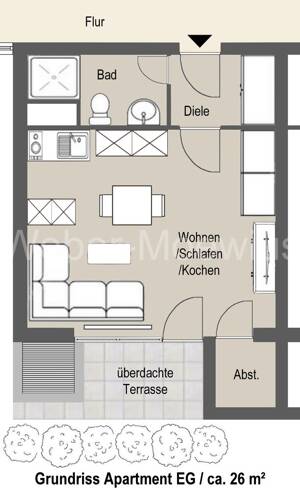 Single-Apartment mit überdachter Terrasse + TG-Stellplatz (aktuell vermietet) – 53119 Bonn – Vorschaubild 5