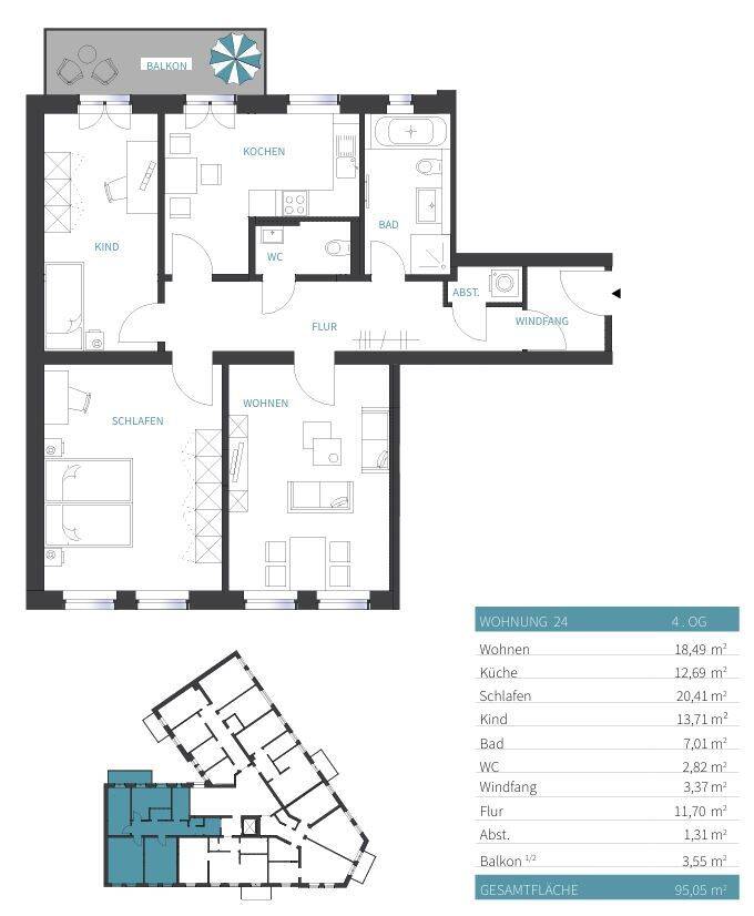 Erstbezug nach Sanierung - Moderne 3-Zimmer-Wohnung mit Balkon – Chemnitz – Vorschaubild 2
