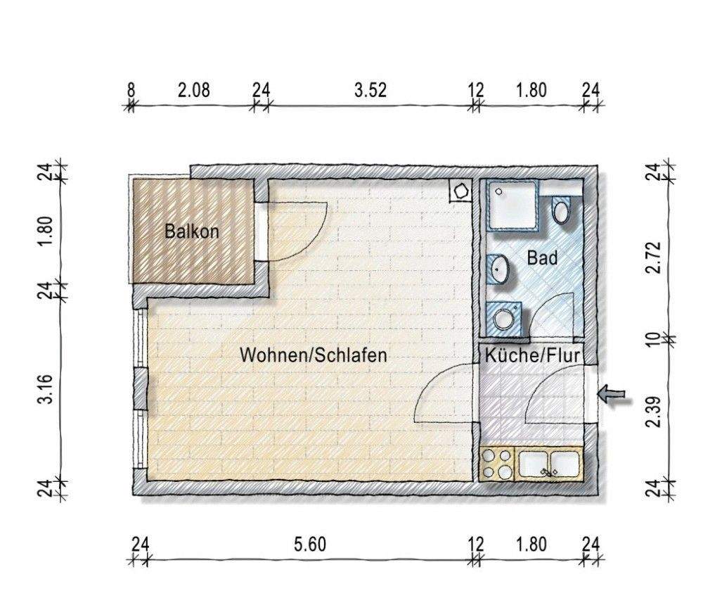 Ein- Zimmer Wohnung mit Balkon und Tiefgaragenstellplatz