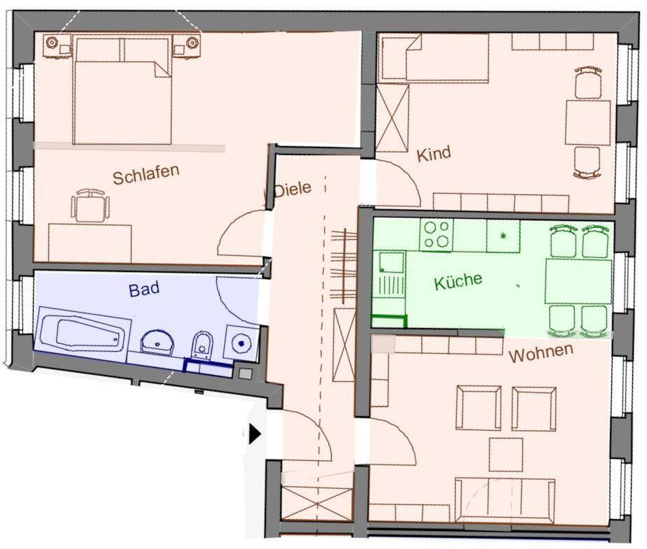 :-) +Ab 01.08.2026 einziehen! 3-Zimmer mit EBK! original Innentüren + Dielenböden + offene Küche mit EBK + hochwertige Ausstattung + gepflegtes MFH+ – Leipzig – Vorschaubild 2