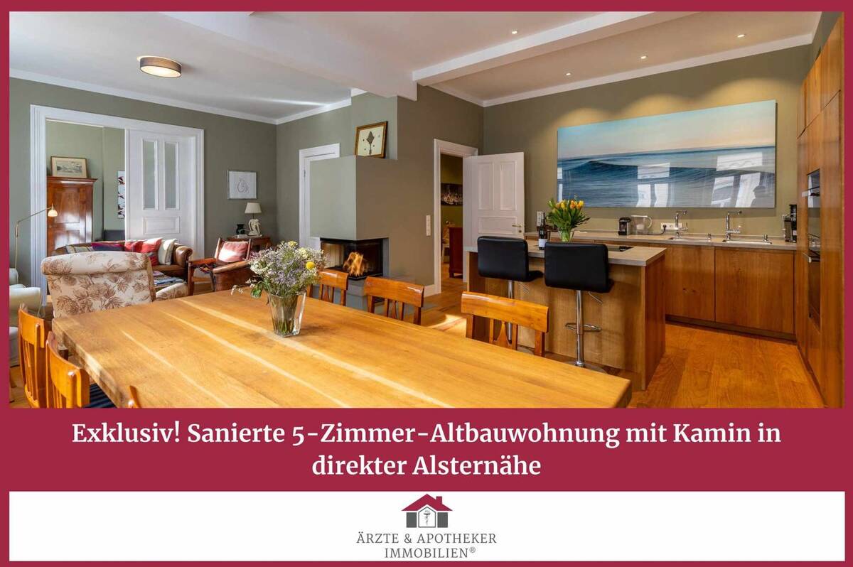 Exklusiv! Sanierte 5-Zimmer Altbauwohnung mit Kamin in direkter Alsternähe – 20099 Hamburg – Bild 1 von 9
