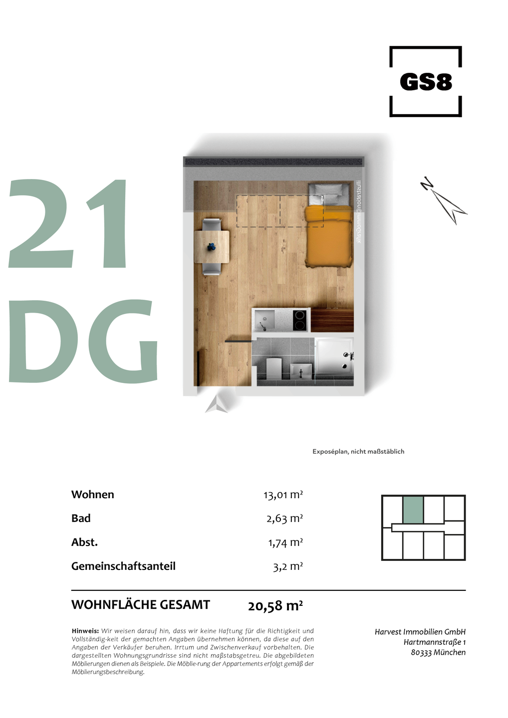 Neubau-Studentenappartement im Dachgeschoss zur Kapitalanlage – München – Vorschaubild 3