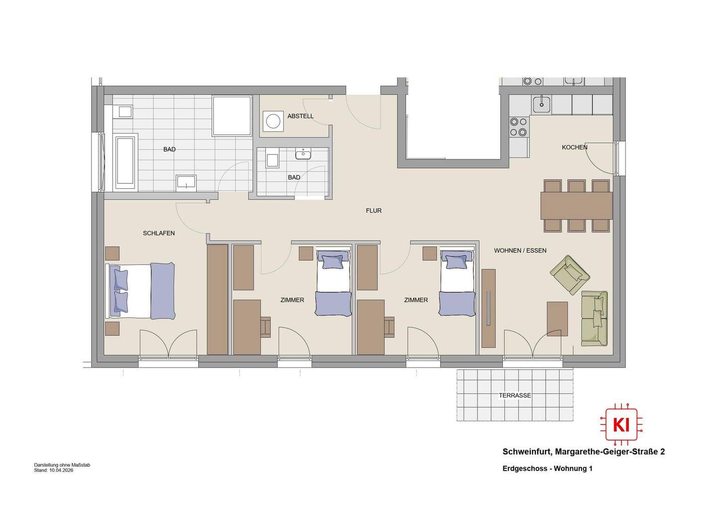 Neubau 4-Zimmer-Erdgeschosswohnung in Schweinfurt/Bellevue