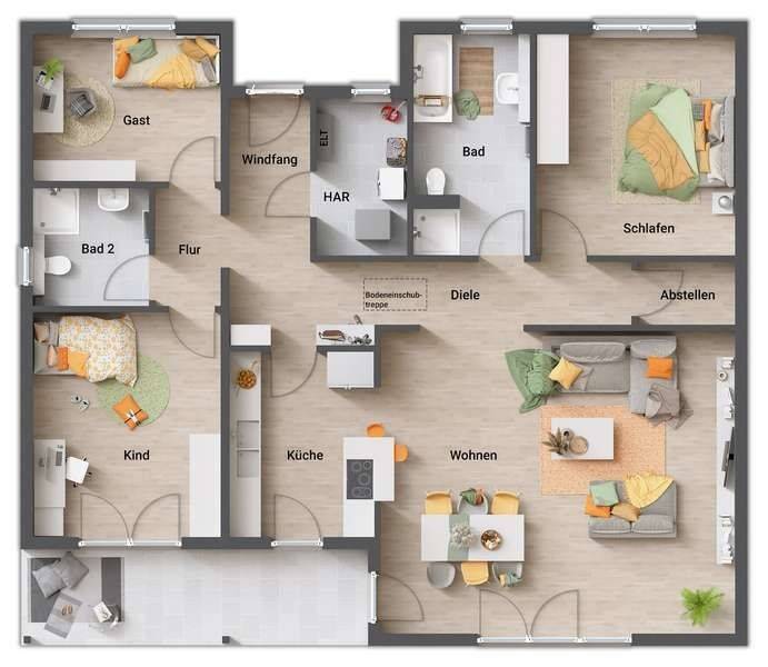 Winkelbungalow 128, Preis inkl. Grundstück, massiv gebaut – Kleinsteinhausen – Vorschaubild 5