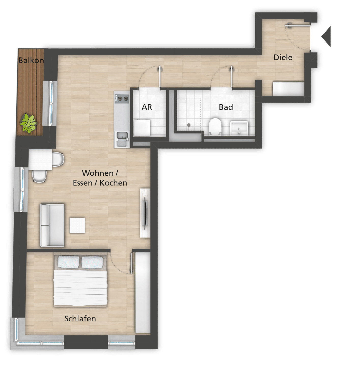 2-Zimmer-Neubauwohnung mit Einbauküche, Balkon & TG-Platz – Fürth – Vorschaubild 3