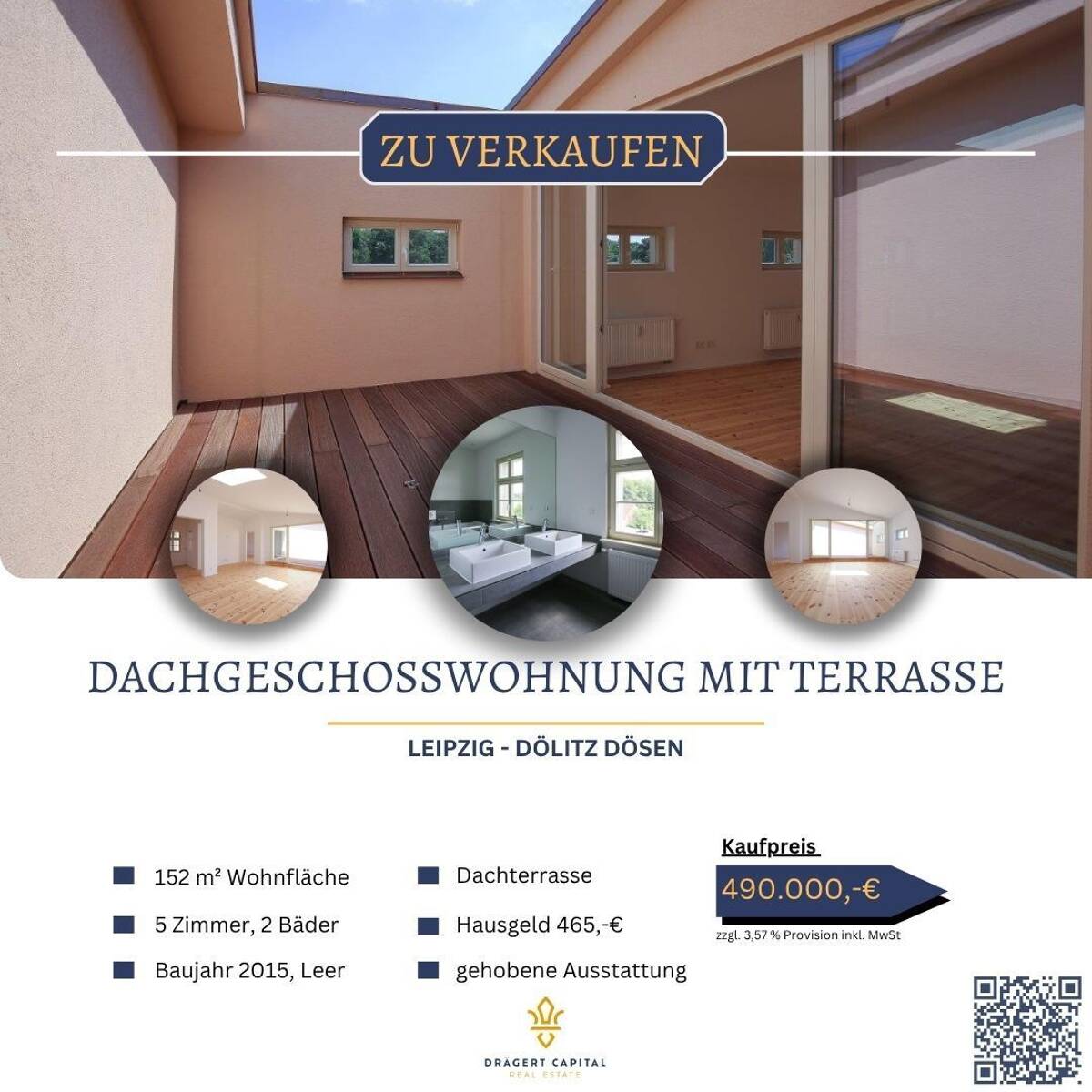 bezugsfrei Exklusive 5 Zimmer Dachgeschoss-Wohnung mit Dachterrasse – 4279 Leipzig – Bild 1 von 7