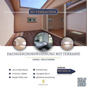 bezugsfrei Exklusive 5 Zimmer Dachgeschoss-Wohnung mit Dachterrasse – 4279 Leipzig – Vorschaubild 1