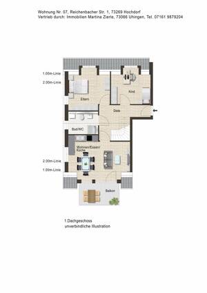 Neubauprojekt in Hochdorf, 4- Zi.-Maisonette-Whg., 1.+2.DG, Balkon, KfW55, Aufzug, Tiefgarage! – 73269 Hochdorf – Vorschaubild 3