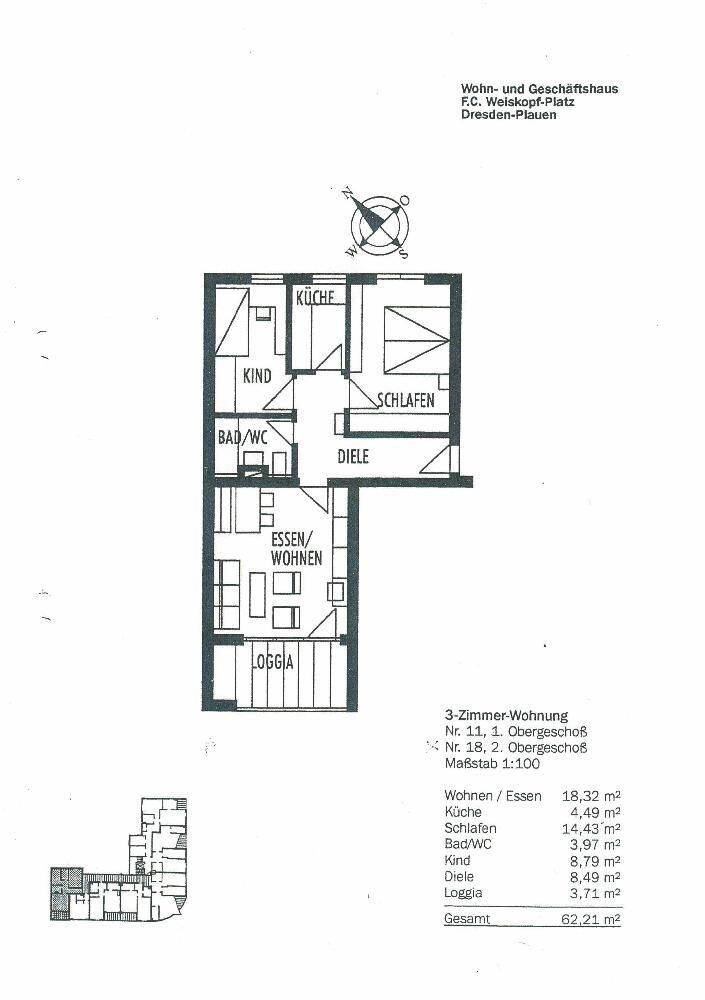 Schöne Drei-Zimmer-Wohnung mit Balkon in ruhiger Lage am F.C. Weiskopfplatz 9 – Dresden – Vorschaubild 3
