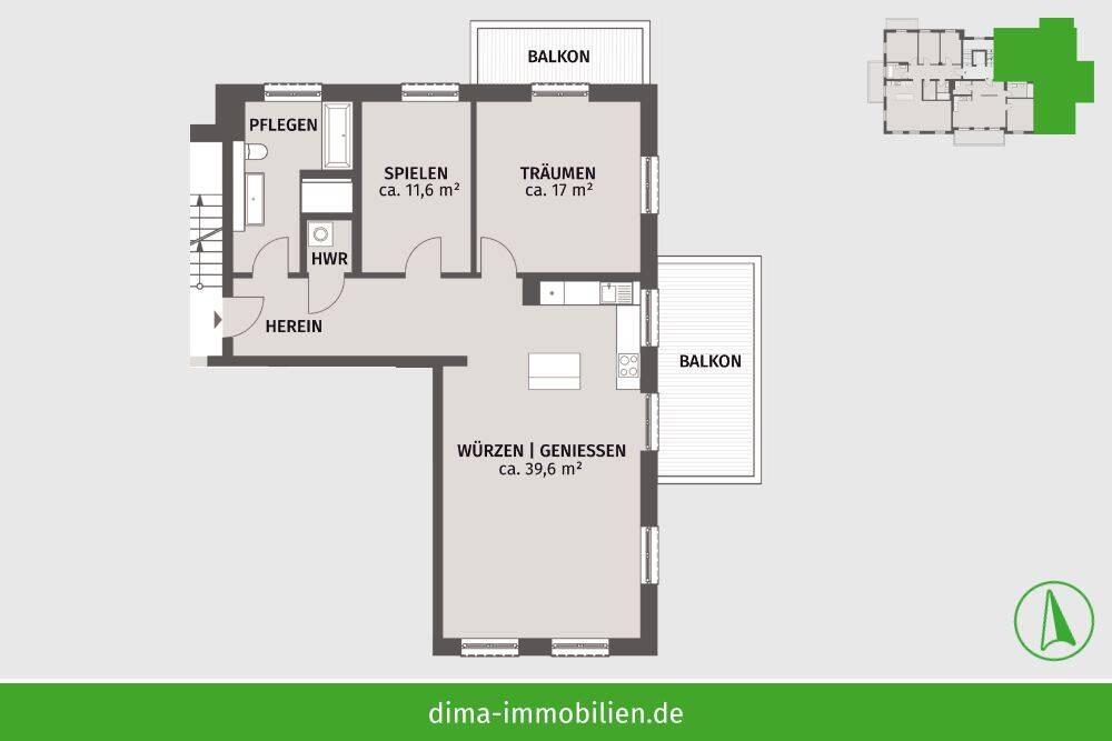 energieeffizienter NEUBAU-ERSTBEZUG: 2 Balkone, EBK mgl., Stellplatz, HWR, Keller, Aufzug u.v.m. – Leipzig – Vorschaubild 2