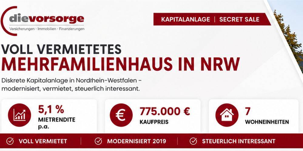Mehrfamilienhaus mit 7 Wohneinheiten im Herzen des Ruhrgebietes – Witten – Bild 1 von 3