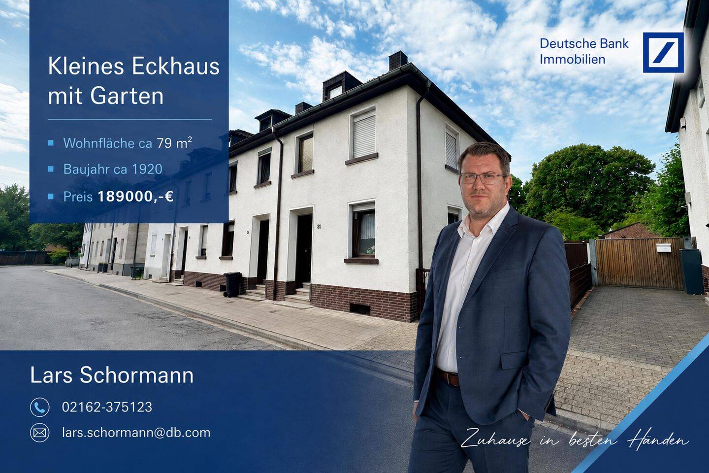VIERSEN-Rahser: Kleines Eckhaus mit Garten und Garage für die kleine Familie