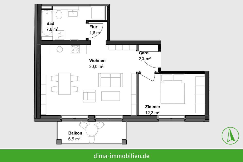 KfW-40-Neubau mit QNG am Volkspark! Super 2RW mit gr. Süd-Balkon, Vollbad, Keller u.v.m. – Leipzig – Vorschaubild 2
