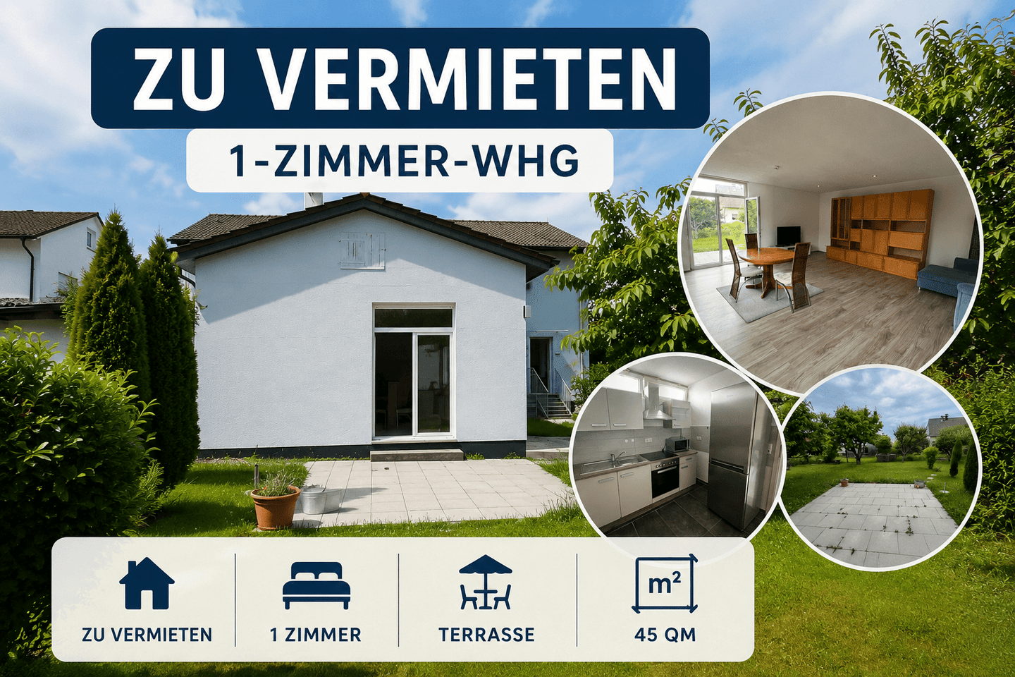 Zu vermieten: 1-Zimmer-Wohnung mit Terrasse