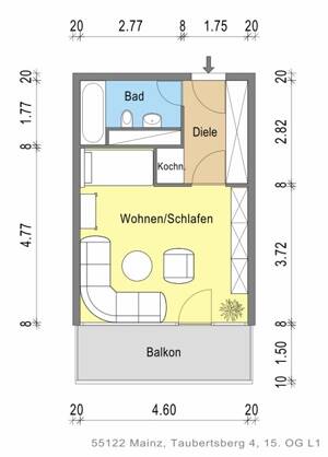 1-Zimmer-Wohnung mit großem Balkon und Weitblick über Mainz – 55122 Mainz – Vorschaubild 2
