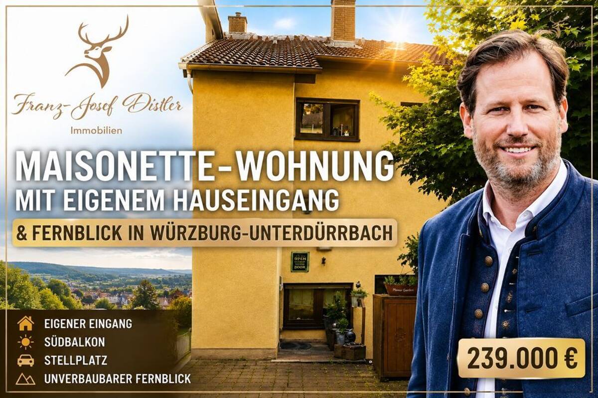 Maisonette-Wohnung mit eigenem Hauseingang und Fernblick in Würzburg-Unterdürrbach + eigener Garten – 97080 Würzburg – Bild 1 von 9