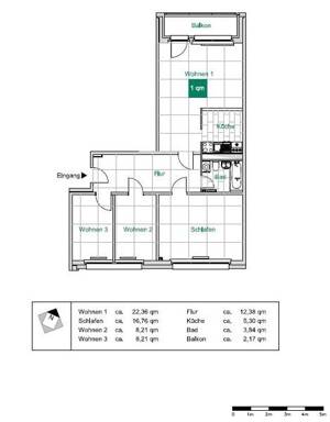Familienfreundliche 4-Zimmer-Wohnung, Küche mit Tresen, Bad mit Wanne – 1307 Dresden – Vorschaubild 2