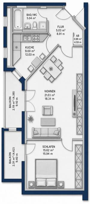 Bezugsfreie 2-Zimmer-Wohnung mit großem Balkon – 1157 Dresden – Vorschaubild 8