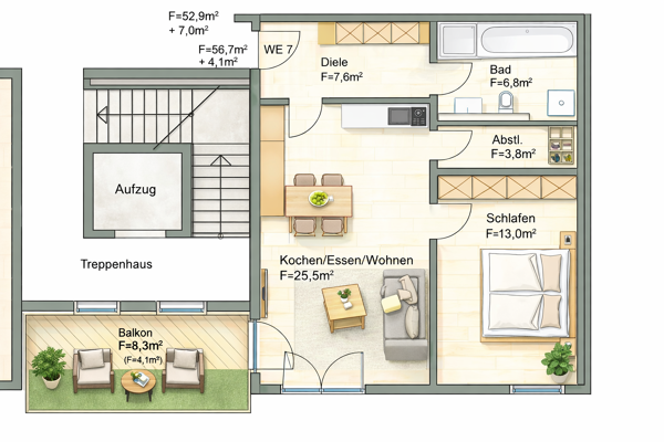 Etagenwohnung in 92439 Bodenwöhr mit 60,8 m² kaufen