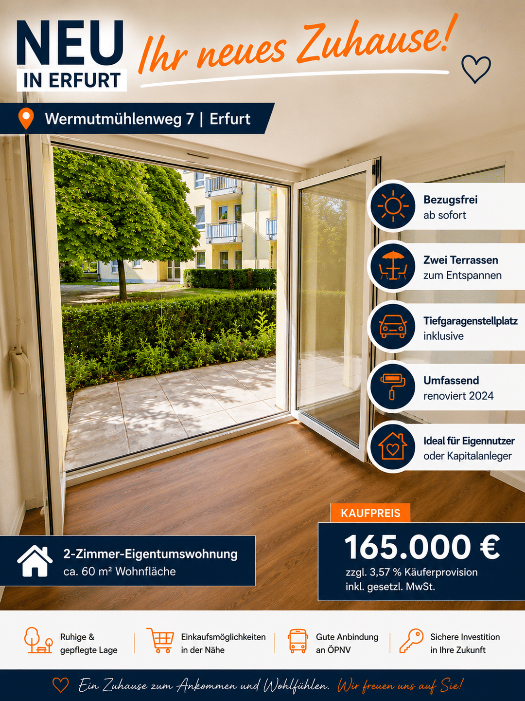 Sofort Bezugsfertig Lichtdurchflutete 2-Zimmer-Wohnung mit 2 x Terrassen & TG-Stellplatz