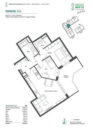 3-Zi.-Whg. zum Innenhof m. 2 Bädern, offener Küche und Balkon – 85551 Kirchheim bei München – Vorschaubild 4