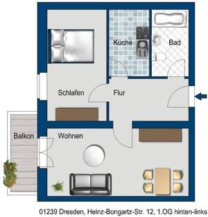 Ruhige Lage! Neu sanierte 2 Zimmer Wohnung im 1. Obergeschoß ab sofort zu vermieten! – 1239 Dresden – Vorschaubild 2