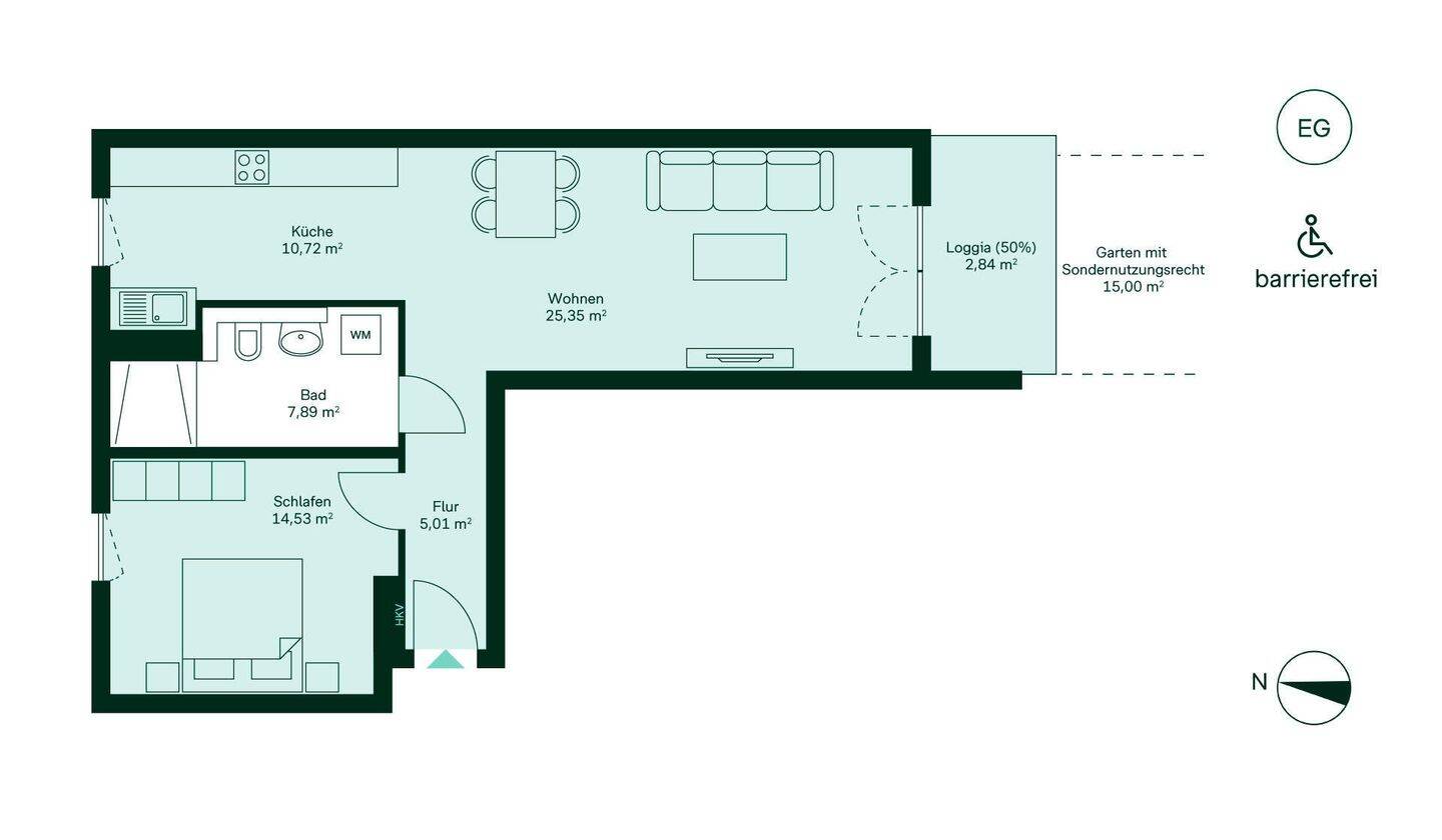 2-Zimmer-Eigentumswohnung mit Gartenanteil und Loggia in Südausrichtung – Düsseldorf – Vorschaubild 6