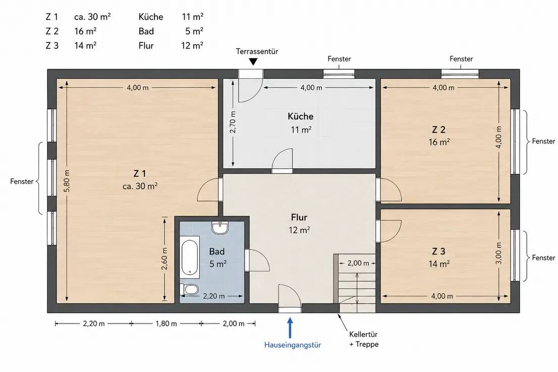 Erstbezug nach Sanierung! Großzügige 3-Zimmer-Wohnung mit Terrasse – ideal auch als Praxis oder Büro