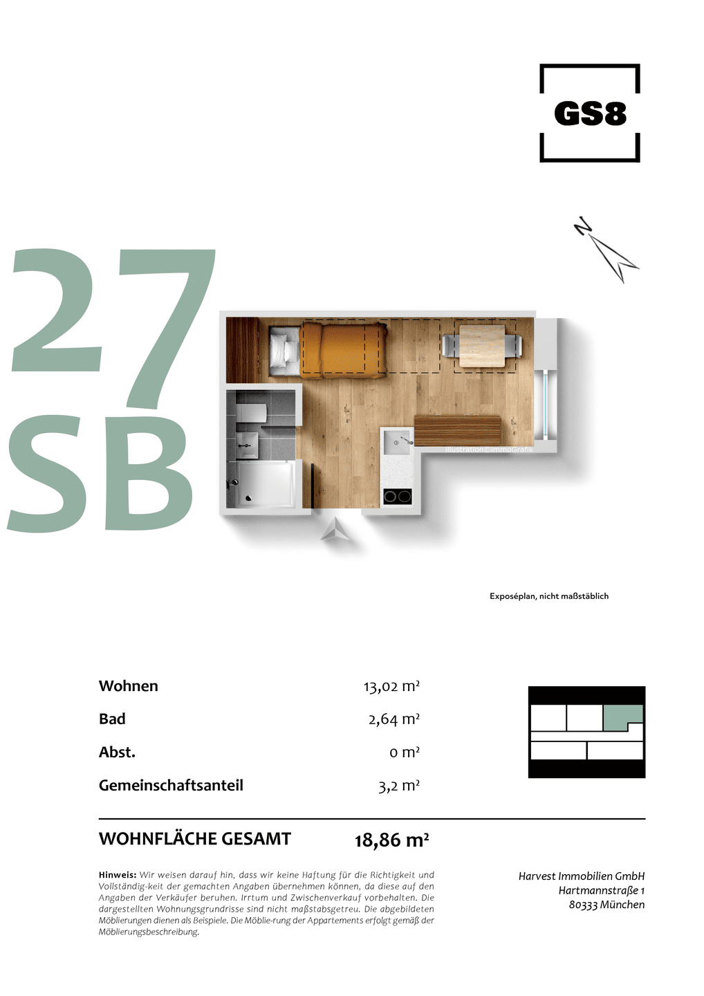 Modernes Studentenapartment inkl. Möbel – Neubau am Englischen Garten Adresse – München – Bild 1 von 7