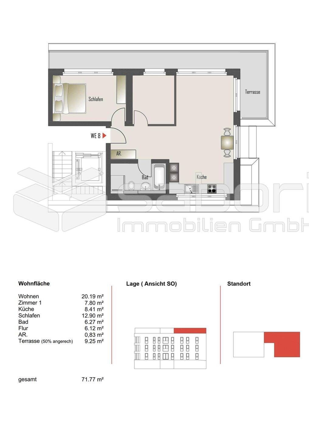 Gehobene 2,5 Zi.- Wohnung mit Südost-Dachterrasse Provisionsfrei – Hamburg – Vorschaubild 2
