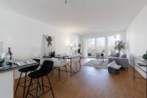 Wohnen am Rhein: Helle, barrierearme 3-Zimmer-Wohnung mit zwei Balkonen + zwei Tiefgaragenplätzen