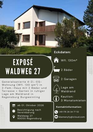 Großzügige 4-Zimmer-Wohnung mit Garten und Terrasse in ruhiger Waldrandlage – 93055 Regensburg – Vorschaubild 2