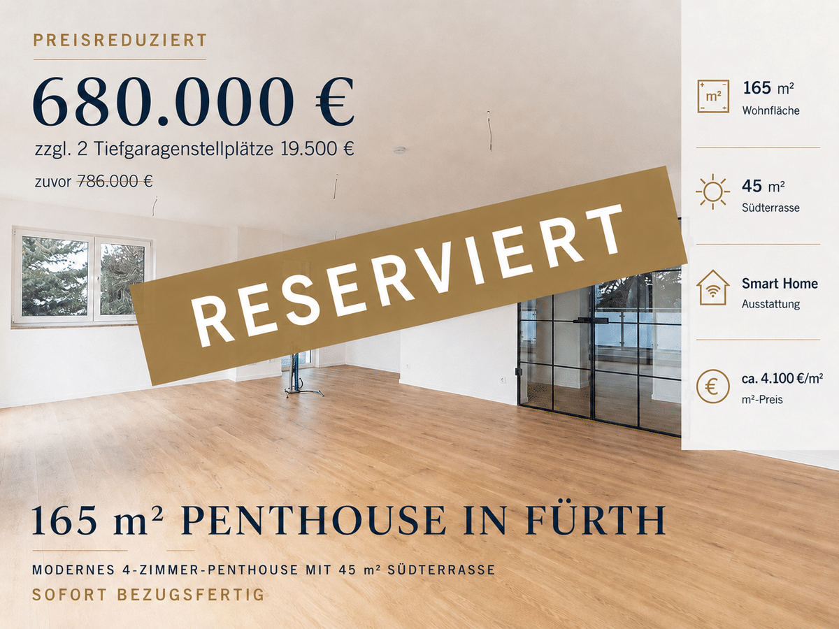 !!! RESERVIERT !!! Modernes Penthouse in Fürth / 165 m² Wohnfläche / Sofort bezugsfertig – 90765 Fürth – Bild 1 von 9