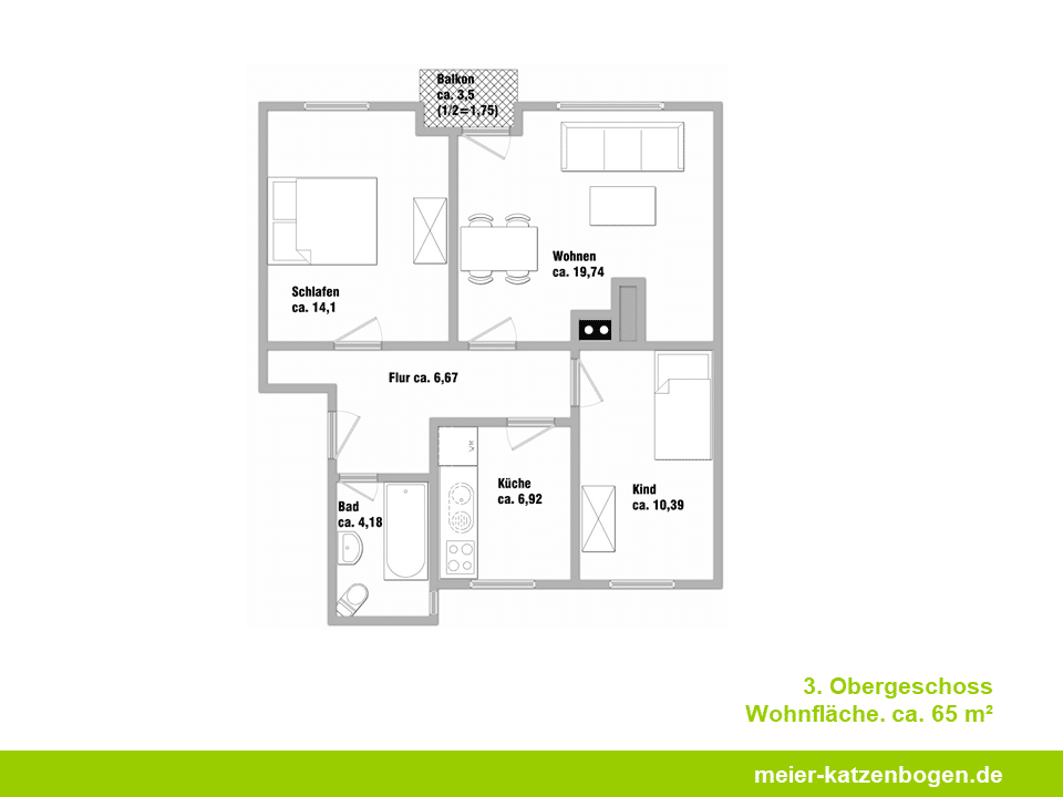 3-Zimmerwohnung mit Küche und Balkon in zentraler Lage – Ingolstadt – Vorschaubild 8
